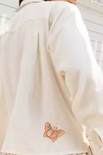 Ivory embroidered cotton shirt