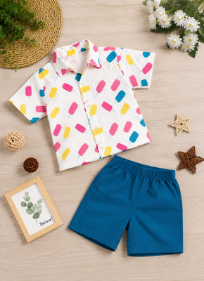 Multicolor printed cotton blend kids cord set 1