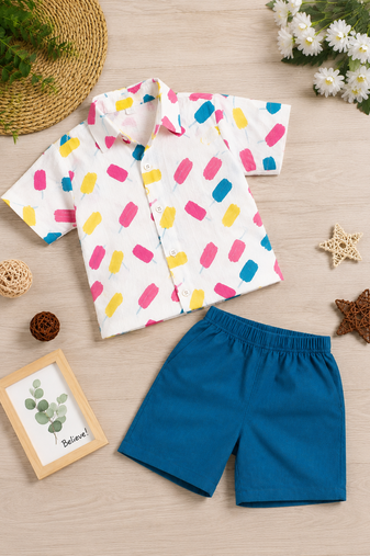 Multicolor printed cotton blend kids cord set