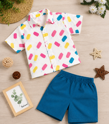 Multicolor printed cotton blend kids cord set