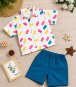 Multicolor printed cotton blend kids cord set