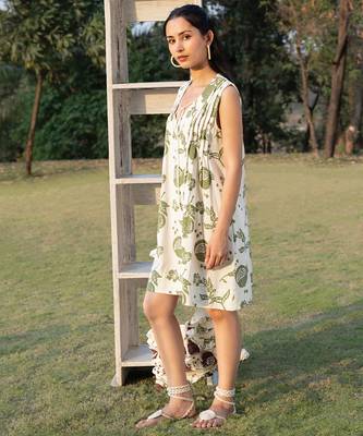 Off white printed cotton short dress 2