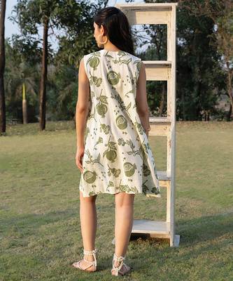 Off white printed cotton short dress 3