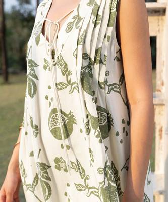 Off white printed cotton short dress 5