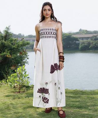 Ivory printed cotton maxi dress 1