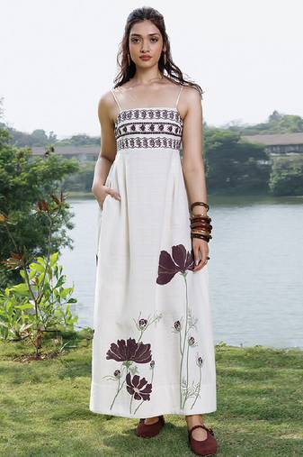 Ivory printed cotton maxi dress