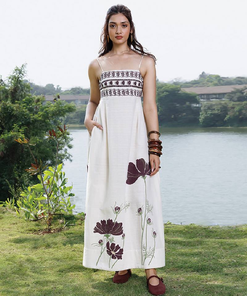 Ivory printed cotton maxi dress