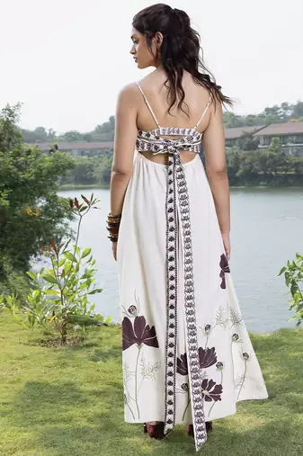 Ivory printed cotton maxi dress