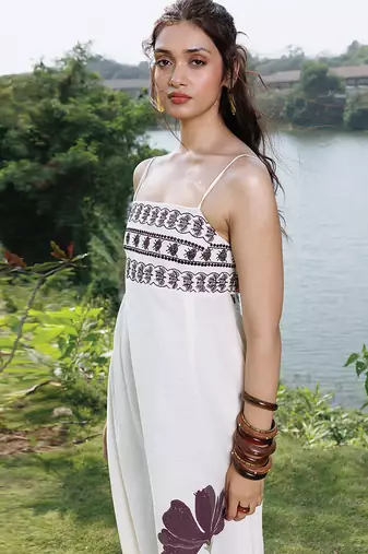 Ivory printed cotton maxi dress