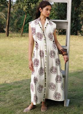 Off white printed cotton maxi dress 1