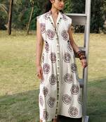 Off white printed cotton maxi dress
