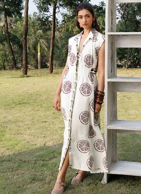Off white printed cotton maxi dress 3