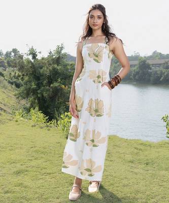 Cream printed cotton maxi dress 1