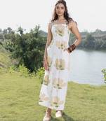 Cream printed cotton maxi dress