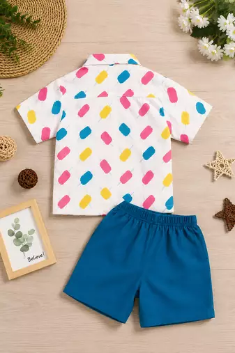 Multicolor printed cotton blend kids cord set