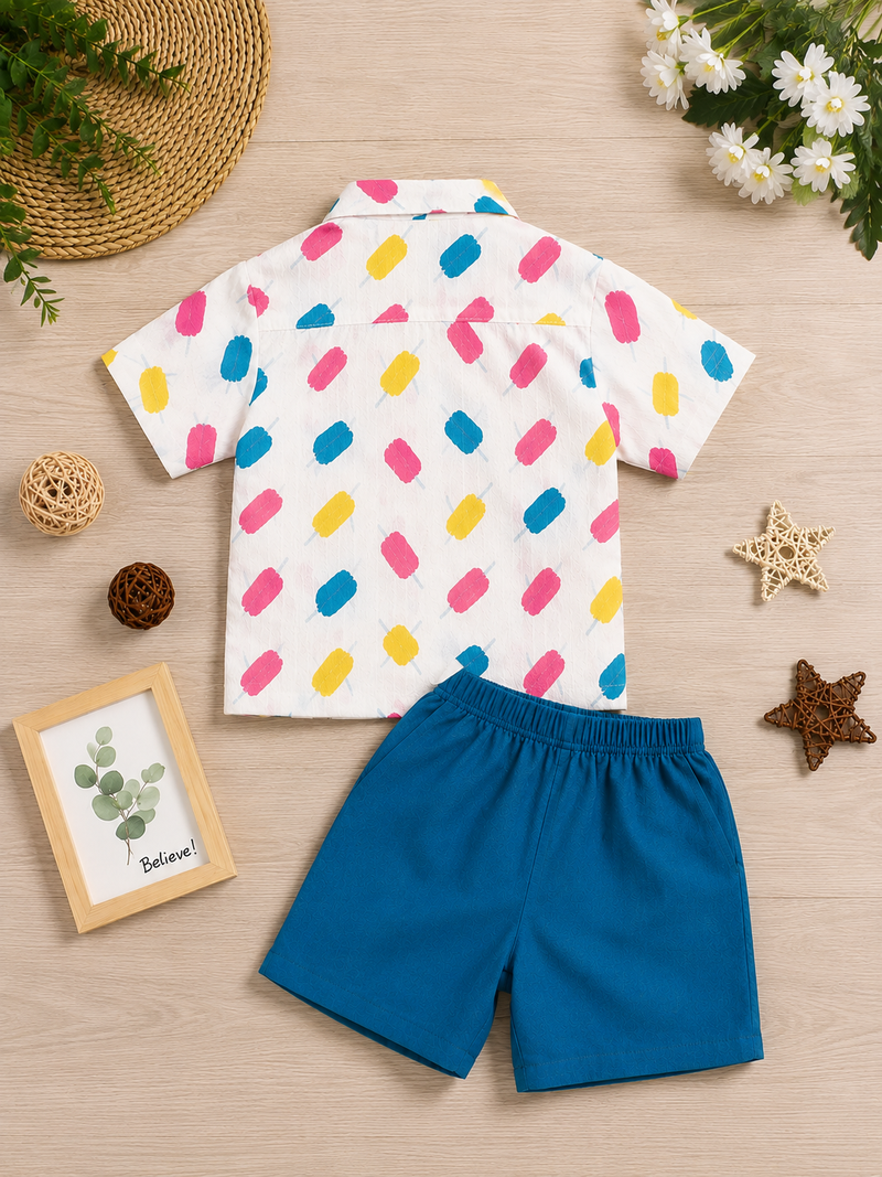 Multicolor printed cotton blend kids cord set