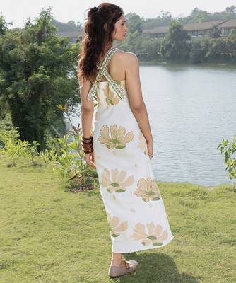Cream printed cotton maxi dress 4
