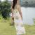 Cream printed cotton maxi dress