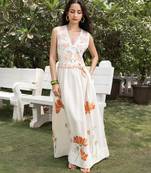 Off white printed cotton maxi dress