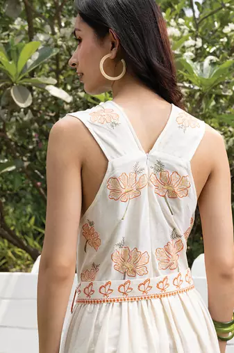 Off white printed cotton maxi dress