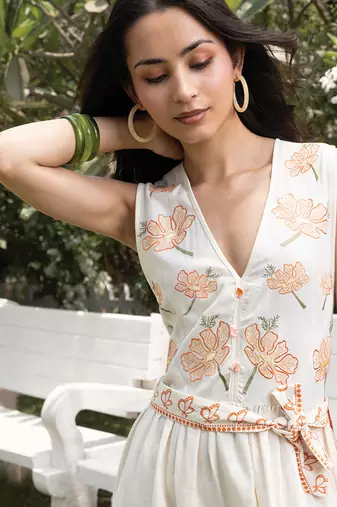 Off white printed cotton maxi dress