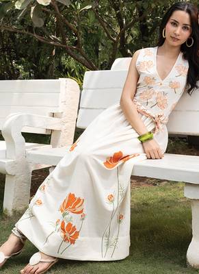 Off white printed cotton maxi dress 4