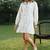 Off white blue printed cotton short dress