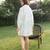 Off white blue printed cotton short dress