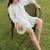 Off white blue printed cotton short dress