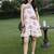 Off white pink printed cotton short dress