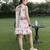 Off white pink printed cotton short dress
