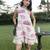 Off white pink printed cotton short dress