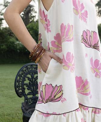 Off white pink printed cotton short dress 4
