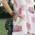 Off white pink printed cotton short dress