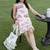Off white pink printed cotton short dress