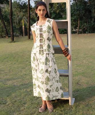 Off white olive printed cotton maxi dress 1