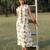 Off white olive printed cotton maxi dress
