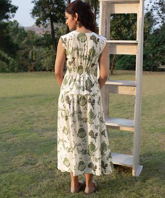 Off white olive printed cotton maxi dress 2