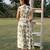 Off white olive printed cotton maxi dress