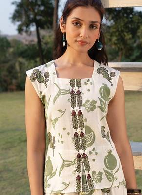 Off white olive printed cotton maxi dress 3
