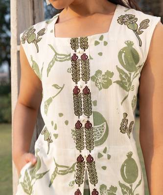 Off white olive printed cotton maxi dress 4