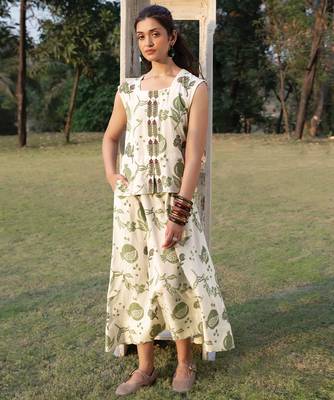 Off white olive printed cotton maxi dress 5