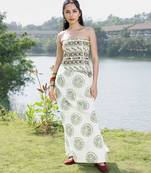 Off white olive printed cotton tube maxi dress