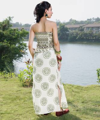 Off white olive printed cotton tube maxi dress 2