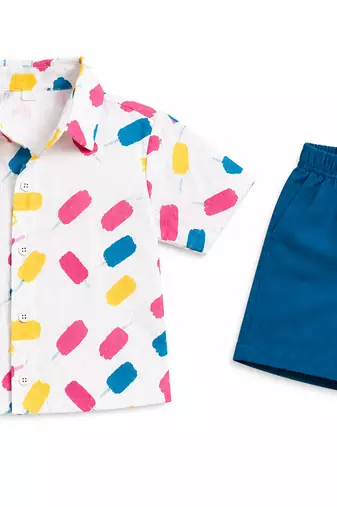 Multicolor printed cotton blend kids cord set