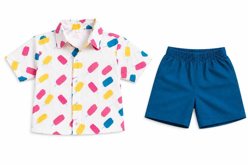 Multicolor printed cotton blend kids cord set