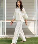 Cream white printed cotton shirt