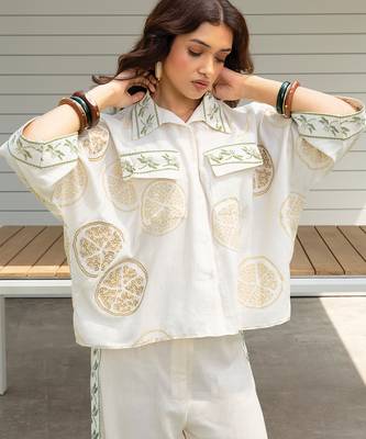 Cream white printed cotton shirt 3