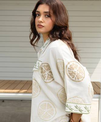 Cream white printed cotton shirt 5