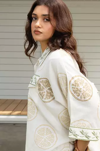 Cream white printed cotton shirt
